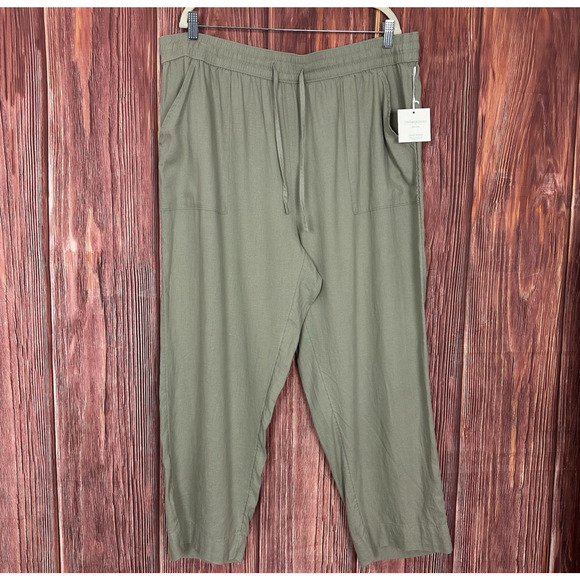 Cynthia Rowley Womens Linen Blend Pant Drawstring Waist Sage Green Size 1X NWT - Picture 1 of 7